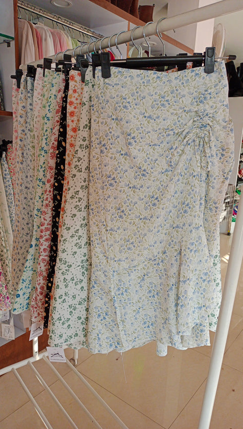 Floral Drawstring Irregular Ruffle Skirts